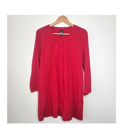 Eileen Fisher Tops - EILEEN FISHER $168 Solid Red Italian Linen Button Up Shirt Top Size MEDIUM